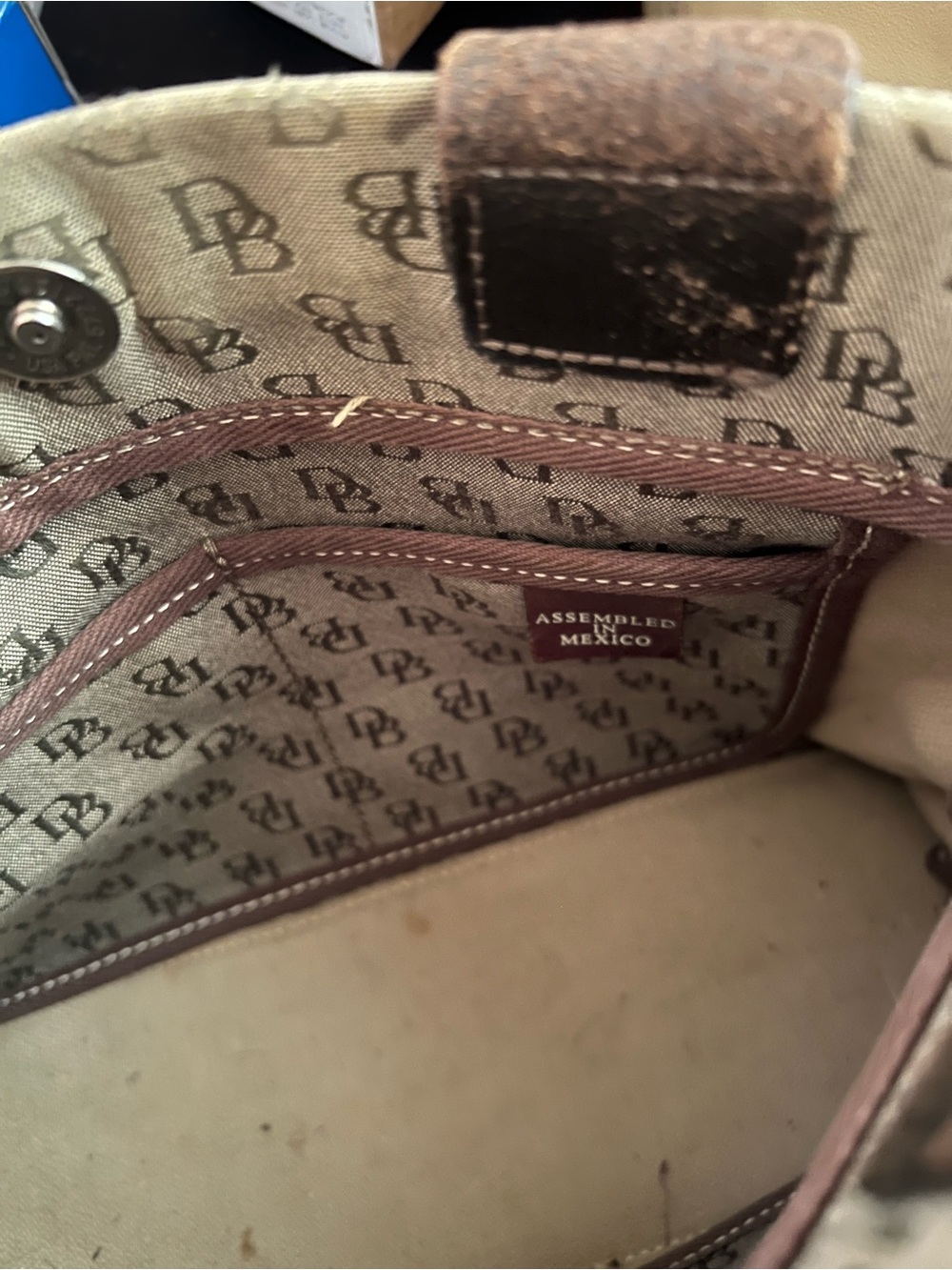 Vintage Dooney & Bourke Monogram Canvas Tote Bag with Brown Leather Trim - Picture 9 of 11